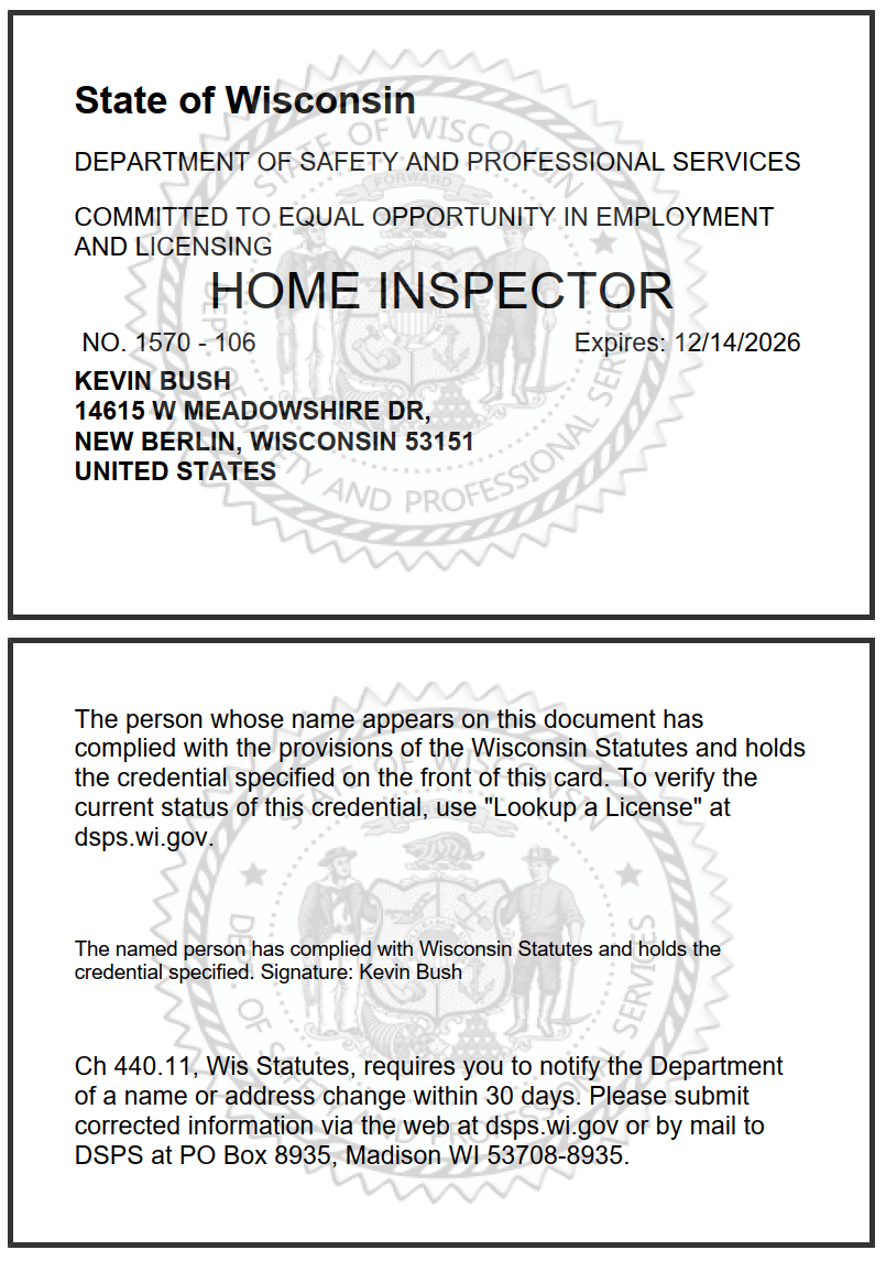 Certified Master Home Inspector | House Detective | New Berlin, WI
